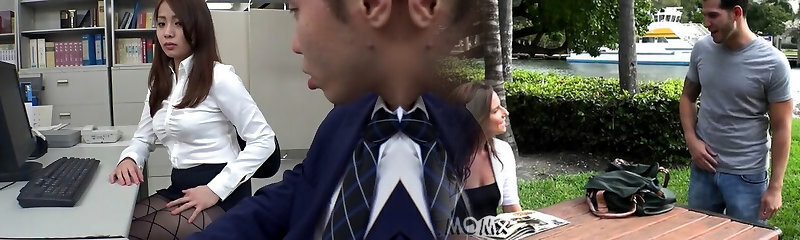 Curly makeout asian secretary