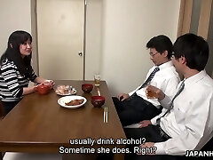 Too tired spouse falls asleep while his counterpart fucks his wife Risa Kurokawa