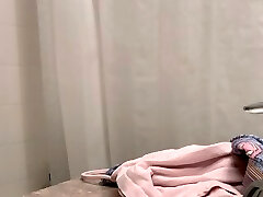 Sweaty Asian teen Pruning legs in the shower after Gym - REAL SPYCAM part 1