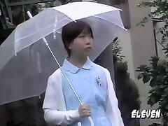 Petite Asian nurse in uniform and a ultra-cute ass microskirt sharked