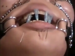 Jap Plus-size slave got needles pierced lip to keep her throat shut