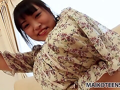 Chubby face slut Emi Honada rubbing her clit in a truck and later demostrating her huge fuck hole