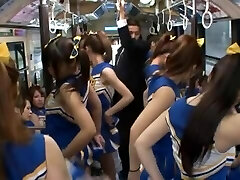 Horny Japanese Fuck Fest in Public Bus with Hot Cheerleaders