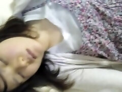 Guy sliding sausage over sleeping Asian chicks mouth lips nrh003 00