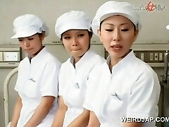 Asian nurses licking cum out of loaded shafts in group