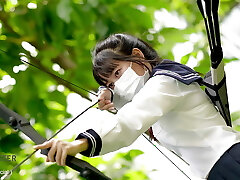 Japanese Student Girl Examine of Archery Class