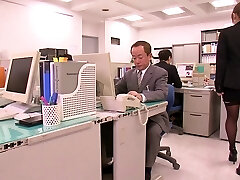 Asian office slut with hefty natural tits pleases a coworker