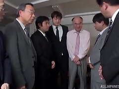 Busty Asian fuckslut gets gang banged by horny businessmen