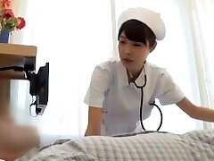 Slutty Japanese nurse receives a cumshot after sucking a man-meat