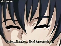 Busty brown-haired anime honey is tied up and gets drilled from behind