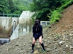 Cute Transgender cums lewdly as she unsheathes herself at a dam deep in the mountains.