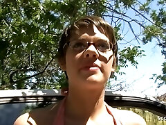 Short Hair College Girl Haileey James Pickup and Fuck by White Monster Meatpipe