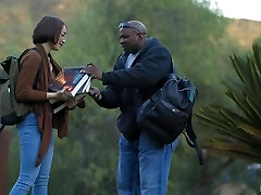 Goody-goody in glasses Natalie Porkman gets her muff blacked for the first-ever time