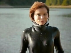 Protection scuba girl with rubber boots