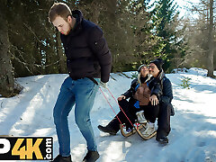 DADDY4K. Sled and Fireplace Escapade
