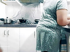 Indian Wife's Ass Spanked, fingered and Knockers Wrung in the Kitchen