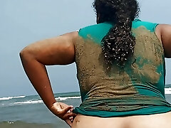 Preggie slut Wife Shows Her pussy In Public Beach