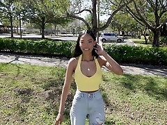 Black-haired Eden West with all-natural tits getting fucked in the car