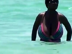 Candid Fat Black Bikini Beach Cleavage