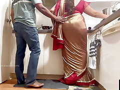 Indian Couple Romance in the Kitchen - Saree Sex - Saree raised up and Bum Spanked