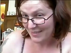 Short haired mature nerdy bitch displays her ugly titties and huge ass