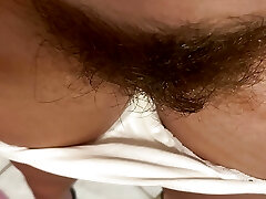 Dirty white panty with wooly bush