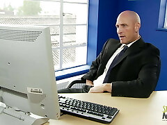 Bald guy fucking a blond secretary in the office