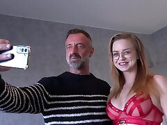 Redhead glasses wearing Joy in hot mmf 3 way action Redhead glasses wearing Joy in hot mmf 3 way action