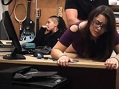 Store Elevating Brunette In Glasses Takes Facial In Pawn Shop