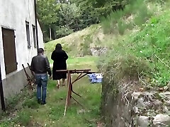 Slutty Bbw fucked by two cock outdoor
