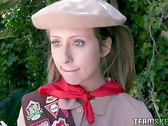 Uber-cute blonde scout doll, Daphne Dare is too busy fucking a guy to finish her tasks