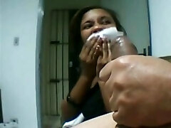 Ebony Maid First Time Jizz in Mouth