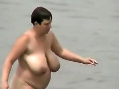 Big-titted and fat mature nudist