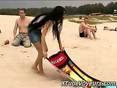 Hot Girl Undresses Off Bikini on Public Beach