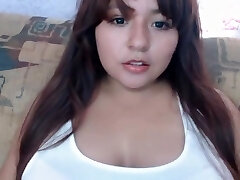 Mexican chubby girl slurping her boobs