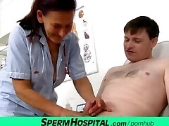 Granny Linda is a messy nurse milking a cock at sperm clinic