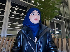 Iranian girl Nadja is wearing a hijab and gets anally plowed in the toilet and in a cave to pay for the plane!!!