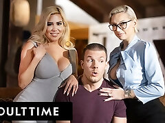 ADULT TIME - Lucky Guy Complies Up Cock In Insatiable THREESOME WITH STEPMOMS Kenzie Taylor And Caitlin Bell