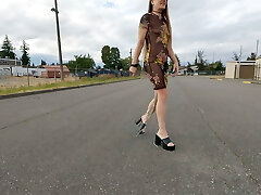 Longpussy, Dragging over a Kilogram (Two.3 lbs) of chain off my Vagina in a Sheer Dress out for a Walk.