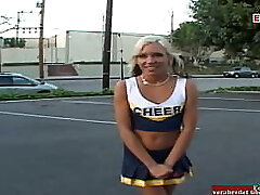 Diminutive blonde cheerleader teen pick up for hook-up in a car