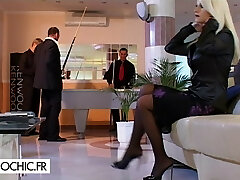 Busty towheaded handles 3 men Busty towheaded handles 3 men