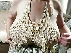 Mature Sally's gigantic tits in a poor top which leaves nothing to the imagination
