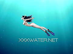 Gigantic tits brunette teen Nora bathing and cumming