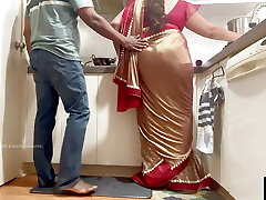 Indian Duo Romance in the Kitchen - Saree Sex - Saree raised up and Ass Spanked Indian Duo Romance in the Kitchen - Saree Sex - Saree raised up and Ass Spanked
