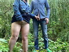 Unfamiliar milf in pantyhose masturbated and wanked my dick outdoors Unfamiliar milf in pantyhose masturbated and wanked my dick outdoors