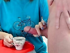 Old lady handjob jizm in coffee food fetish Old lady handjob jizm in coffee food fetish