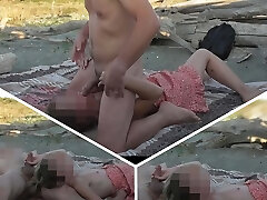 French teacher Blowjob Unexperienced on Nude Beach public to stranger with Money-shot People caught us P1 - MissCreamy