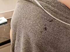 Caught pervy plumber sniffing my dirty panty in bathroom, so I let him cum on my face