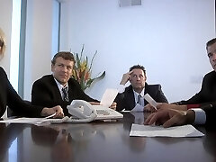 Busty redhead secretary slut deep-throats dicks in office fucky-fucky