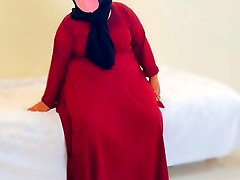 Poking a Plump Muslim mother-in-law wearing a red burqa & Hijab (Part-2)